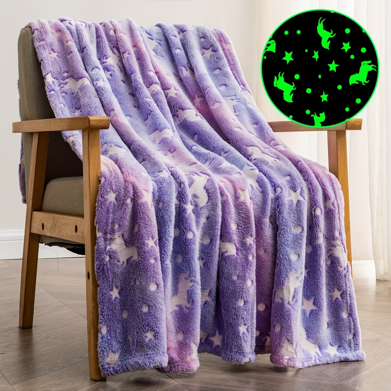 

Glowing Unicorn Blanket - 1pc Knitted , No , , 250-300g Polyester For , Christmas, Halloween