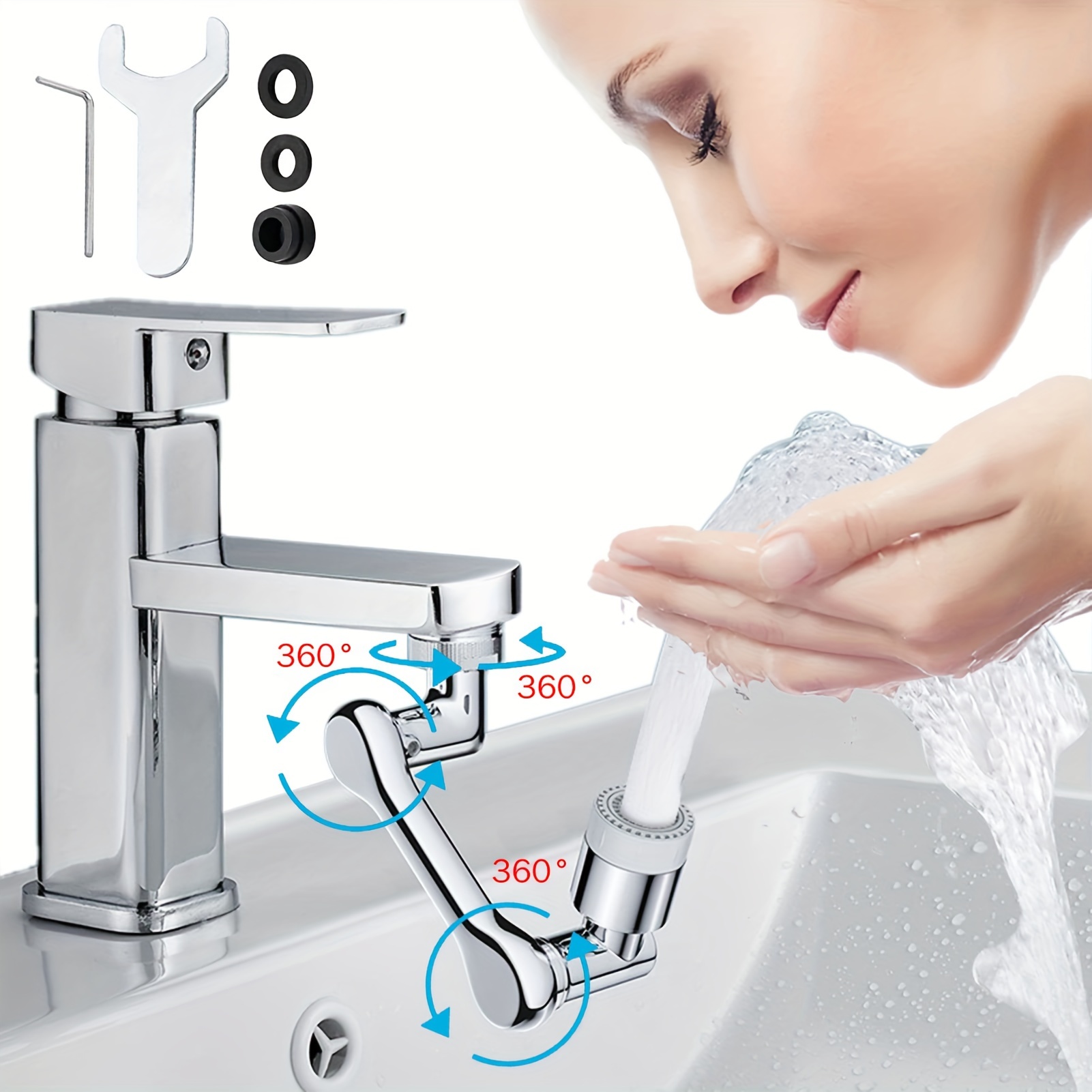 

1080° Rotating Faucet Extender Rotatable Multifunctional Extension Faucet Universal Splash Filter Faucet Swivel Faucet Aerator Sink Face Wash Attachment With 2 Water Outlet Modes