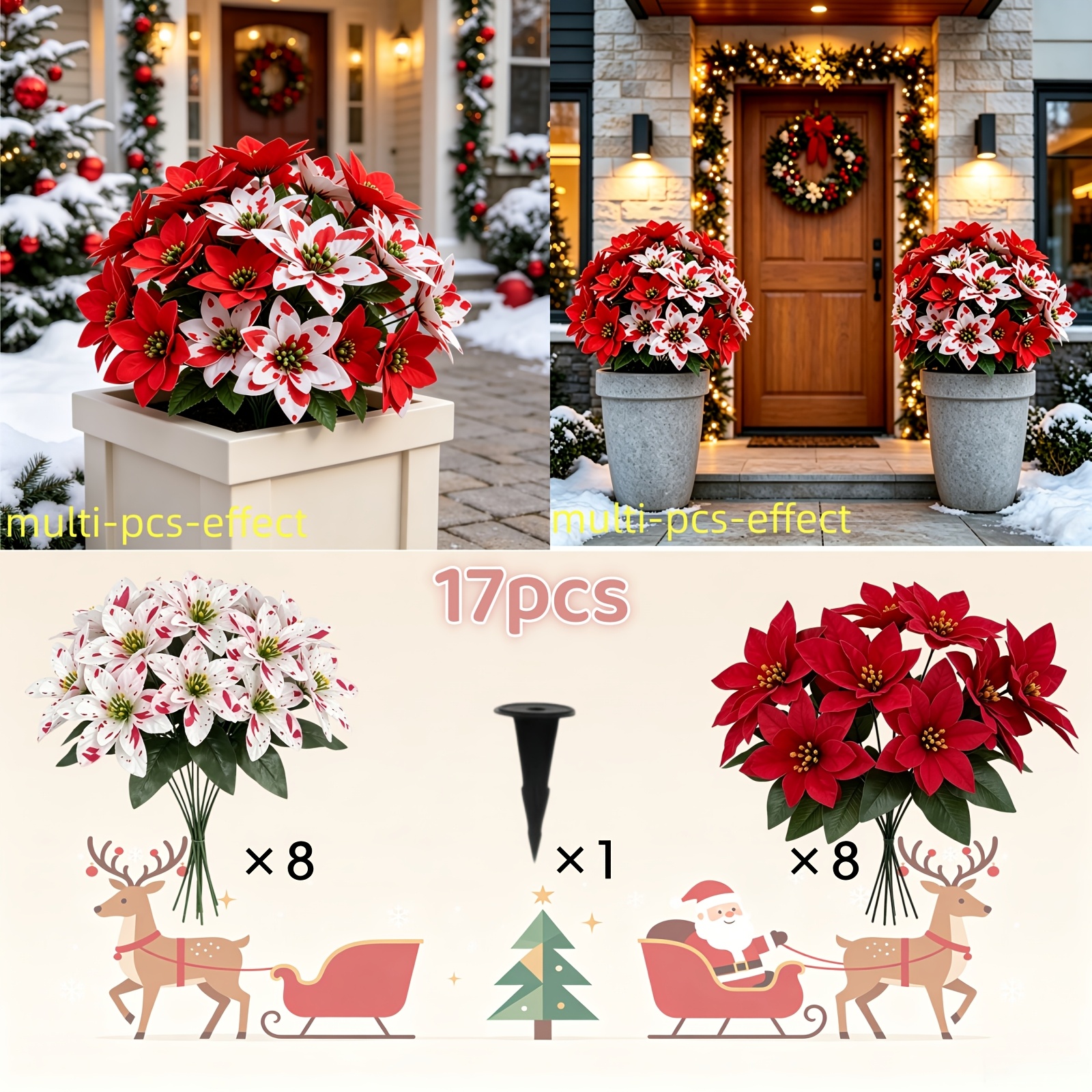 TEMU 17pcs Luxurious Edition Dual-tone Flower Tree, Vibrant And Color-fast Artificial Flowers, Suitable For Christmas, Halloween, Outdoor Weddings,
