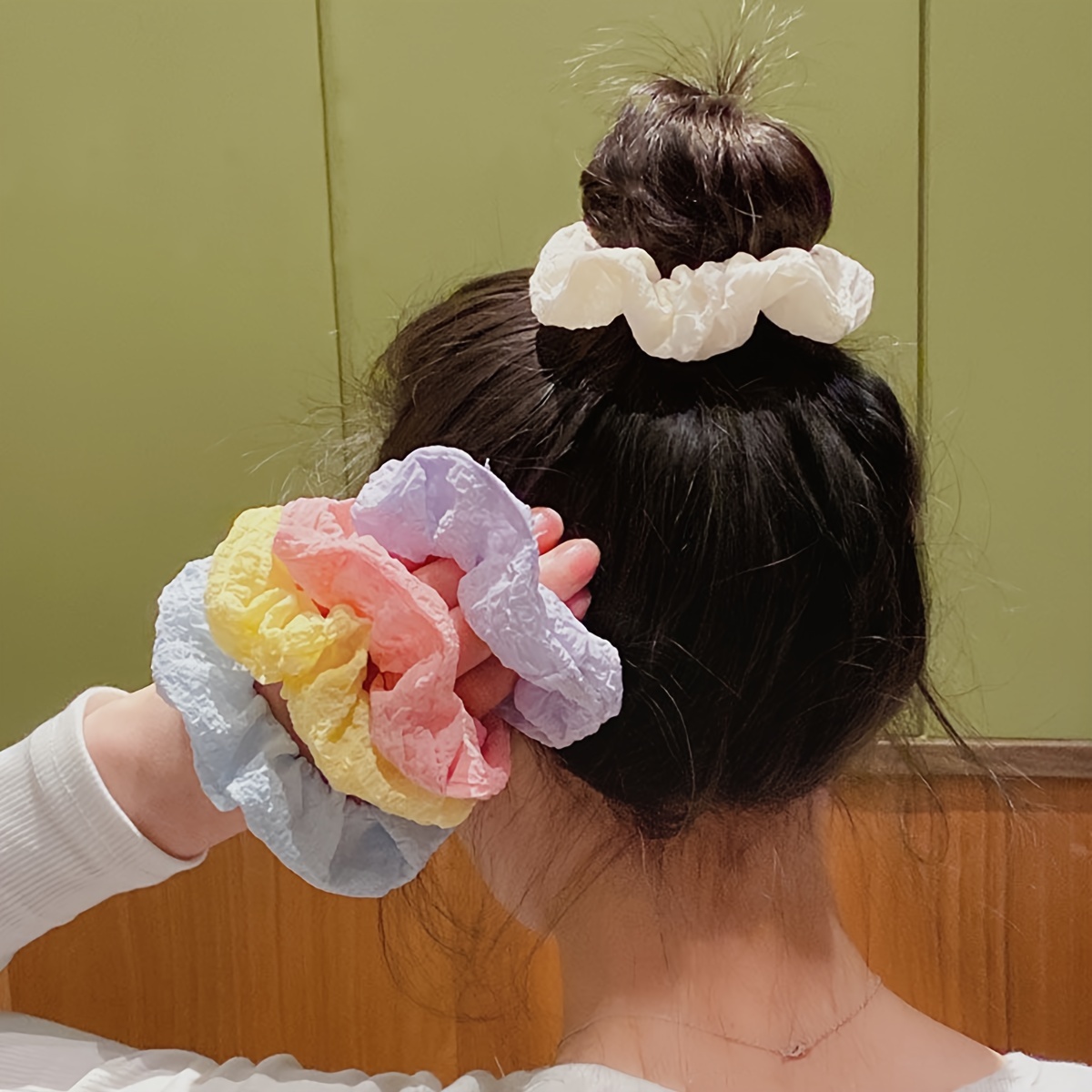 

7pcs Elegant Candy Color Large Intestine Hair Loops Trendy Elastic Hair Ties Non Slip Ponytail Holders