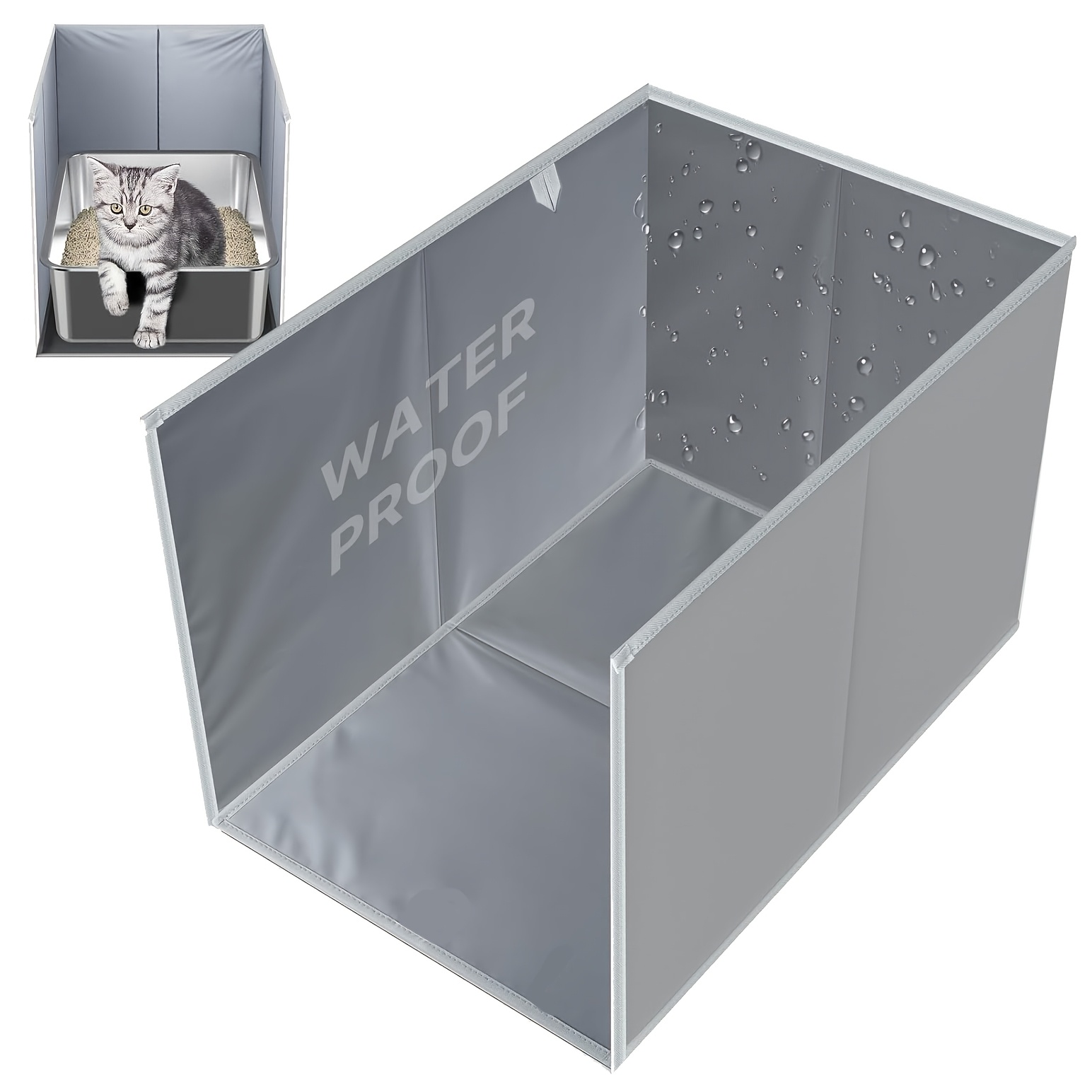 Foldable Cat Litter Box Splash Guard, Oxford Fabric High Wall Cat Litter Containment Shield, Anti-scatter Cat Sand Barrier With Reinforced , Sturdy Washable Interior Litter Surround Panel, 65×42×42