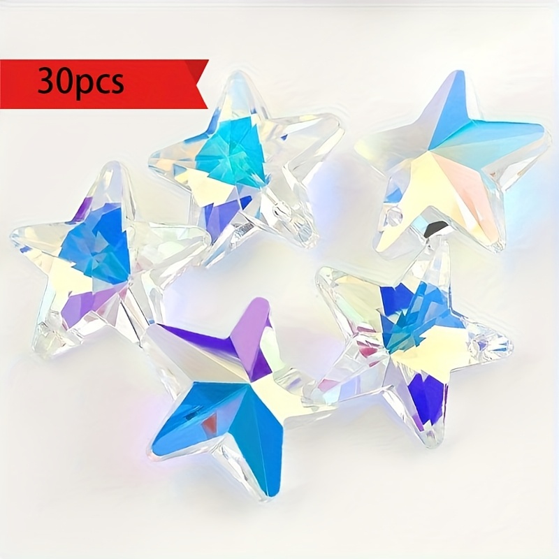 Image of 30pcs Of Beads, 14mm Ab Glass Pentagram Charms Featuring A Single Hole, Perfect For Jewelry And Earring Crafting, Ideal For Charms