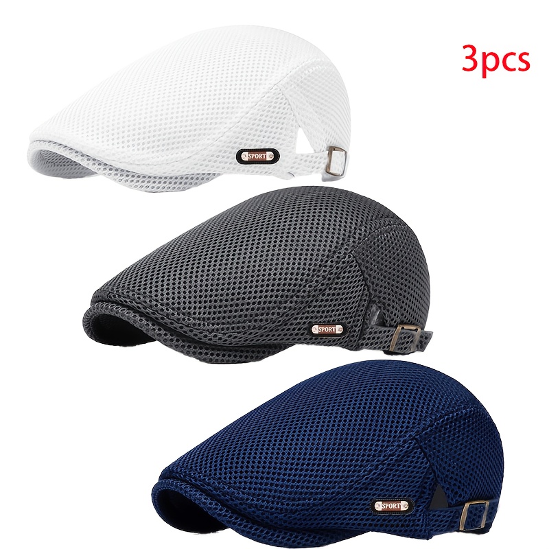 3pcs summer hollow mesh duckbill cap breathable beret womens korean style trendy sun hat mens solid color   hat