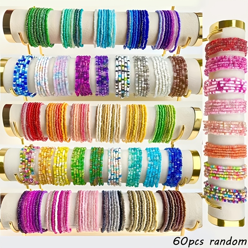 TEMU Set da 15/25/36/48/60 pz (Colori Casuali) Braccialetti Boh矇mien con Perline per Donna - Perline Fatte a , Design Elastico - Essenziali per | per