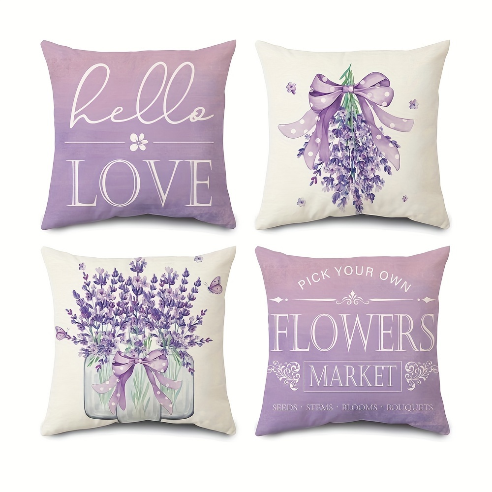 

4pcs/set Summer Pillow Covers Lavender Flower Throw Case Farmhouse Decor For Couch Sofa 18x18in