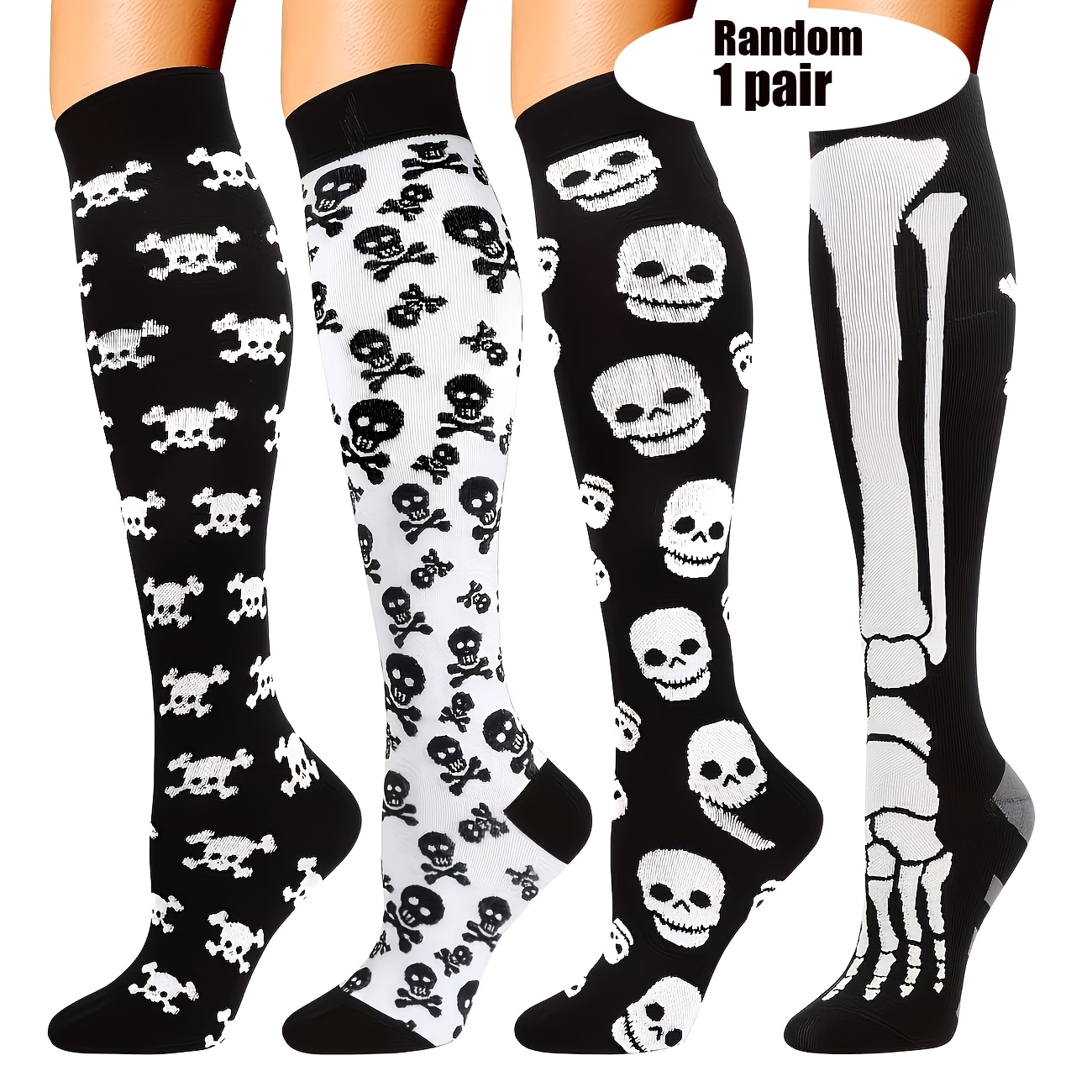 TEMU Random 1 Pair Halloween Socks Holiday Over-the-knee Socks Compression Socks Long Tube Pressure Socks Unisex