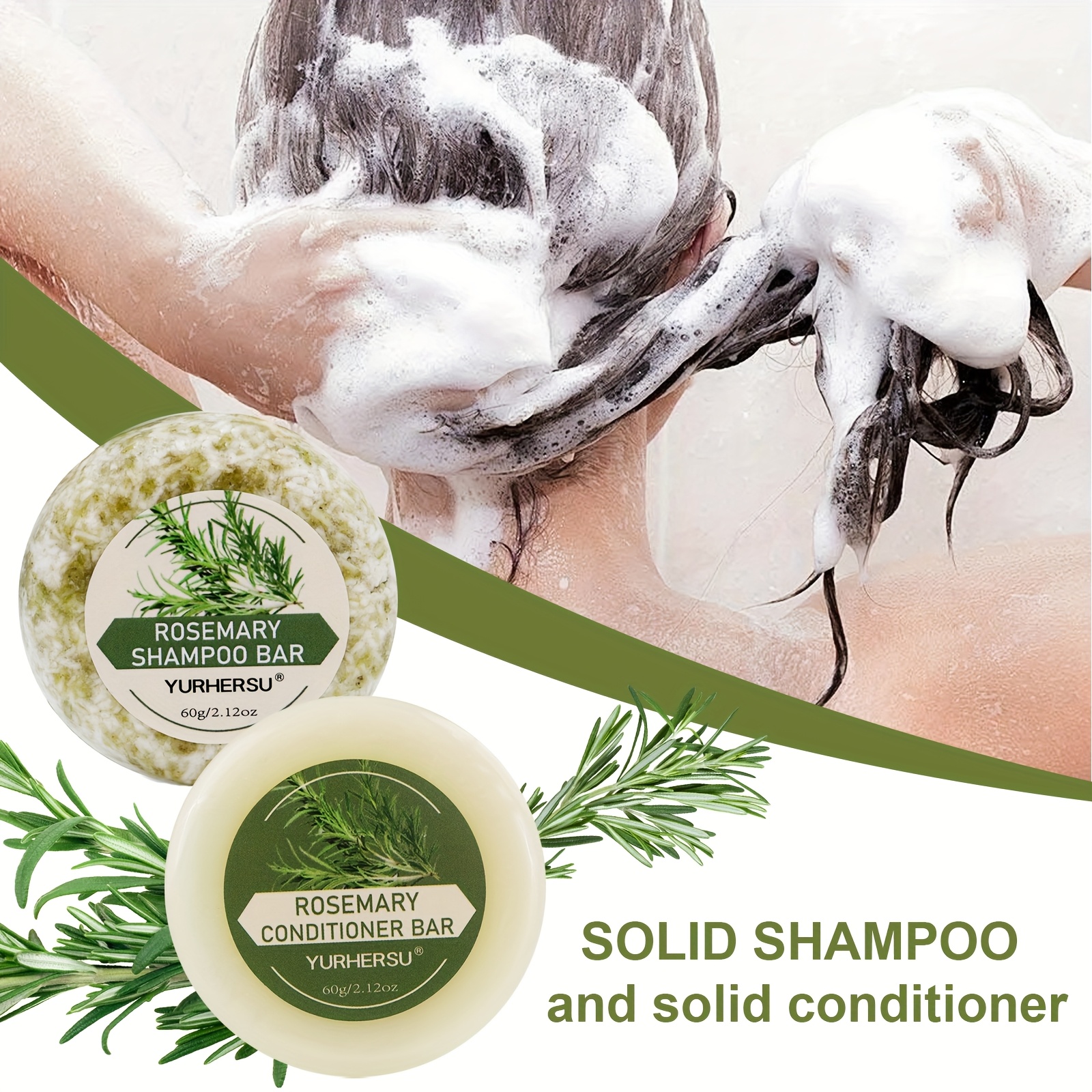 Image of 2pcs Rosemary Shampoo And Conditioner Bar, Strengthening Shampoo And Conditioner Set, Moisturizing And , Suitable For All Hair Types