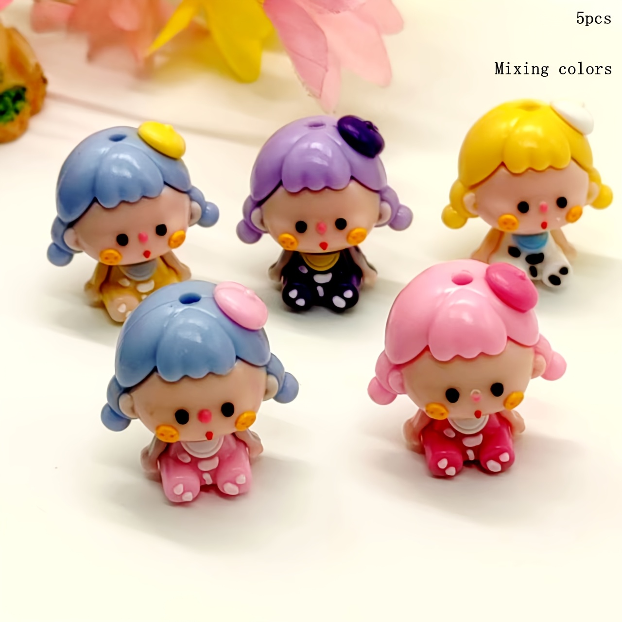 E-shop 5-teilig 2,6*2,8 cm gemischte Farben Gummi Stereo Loch Modefigur DIY Dekorationsperlen, Perlenstift-Dekoration, Anhänger Handyketten-Dekoration,