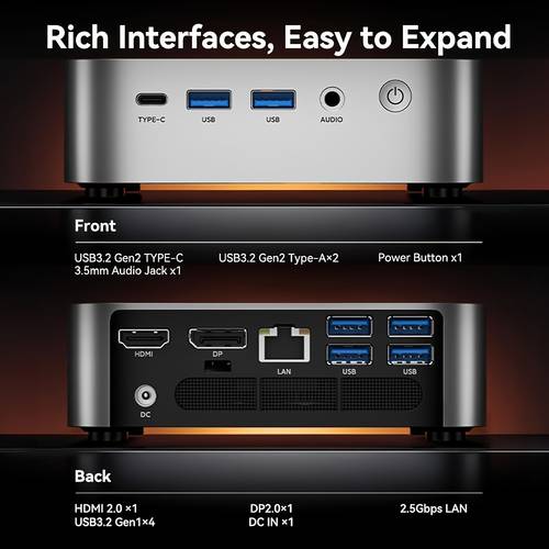 m1 mini pc 7 6800h 8c 16t up to 4 7ghz 32gb lpddr5 1tb mini pc with 680m 4 display type c wifi6 bt5 2