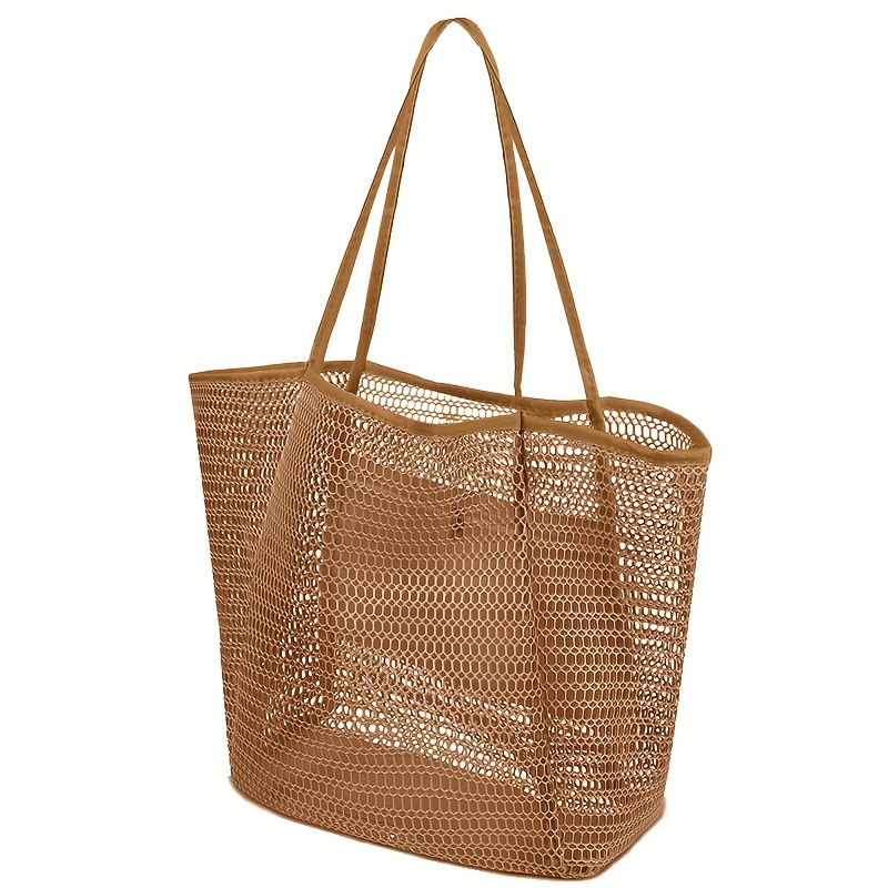 TEMU Solid Color Beach Handbag-light And Large-capacity Travel Handbag For Men And Women, High-end Handbag For Swimming Pool, Vacation And Shopping (