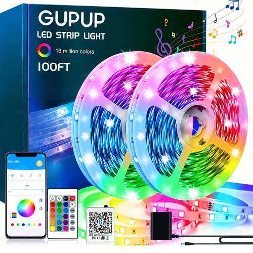 25 50 53 100 130 200ft extra long smart led strip lights rgb led lights with app and remote control timing dimmable music sync color changing lights diy bedroom living room game room room decor