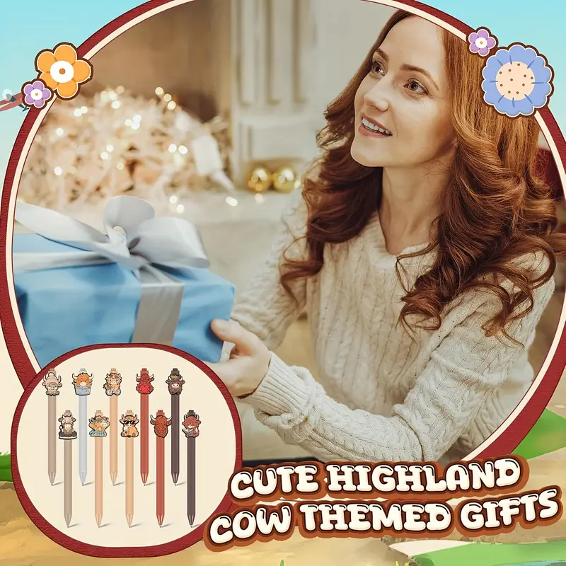 20pcs cute highland cow printed pens black ink retractable highland cow pen set cartoon highland cow gift set school home office stationery theme holiday gifts accessories gifts for colleagues Product details 6