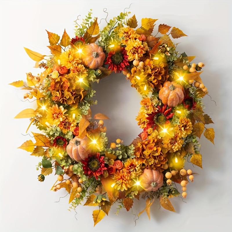 

17.7in Fall Wreaths For Front Door With Eucalyptus Leaves & Berries Outside Autumn Door Wreath For Thanksgiving Outdoor Indoor Farmhouse Holiday Wall Window Home Decoration