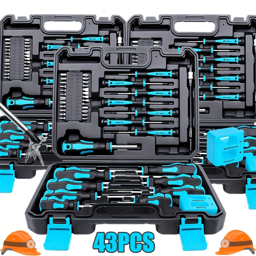TEMU Kit de tournevis magnétiques en acier chrome vanadium 43 pièces, avec étui, embouts Torx hexagonaux et cannelés, ensemble de tiges de tournevis