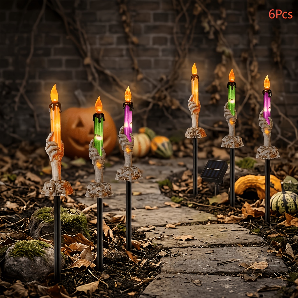 TEMU 6pcs Outdoor Halloween Lighting Decoration, Halloween Solar Candle Light Ground Socket, Outdoor Solar Light, 17.7 Inches, Solar Powered, Ip65,