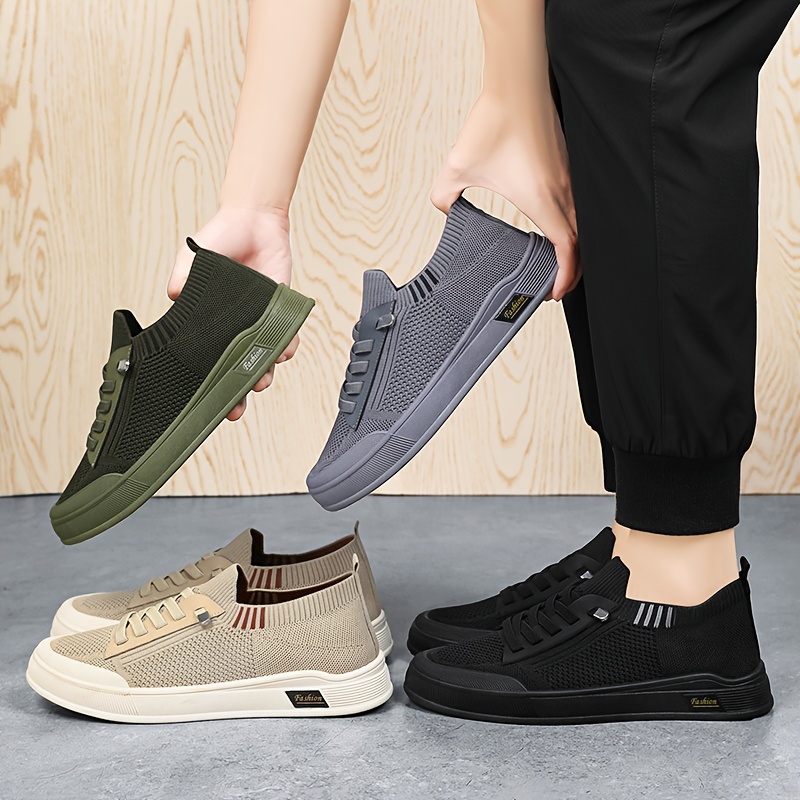 mens casual slip on sneakers breathable knit upper decorative lace   sole round toe     4 season   workout daily     durable md sol Product details 1