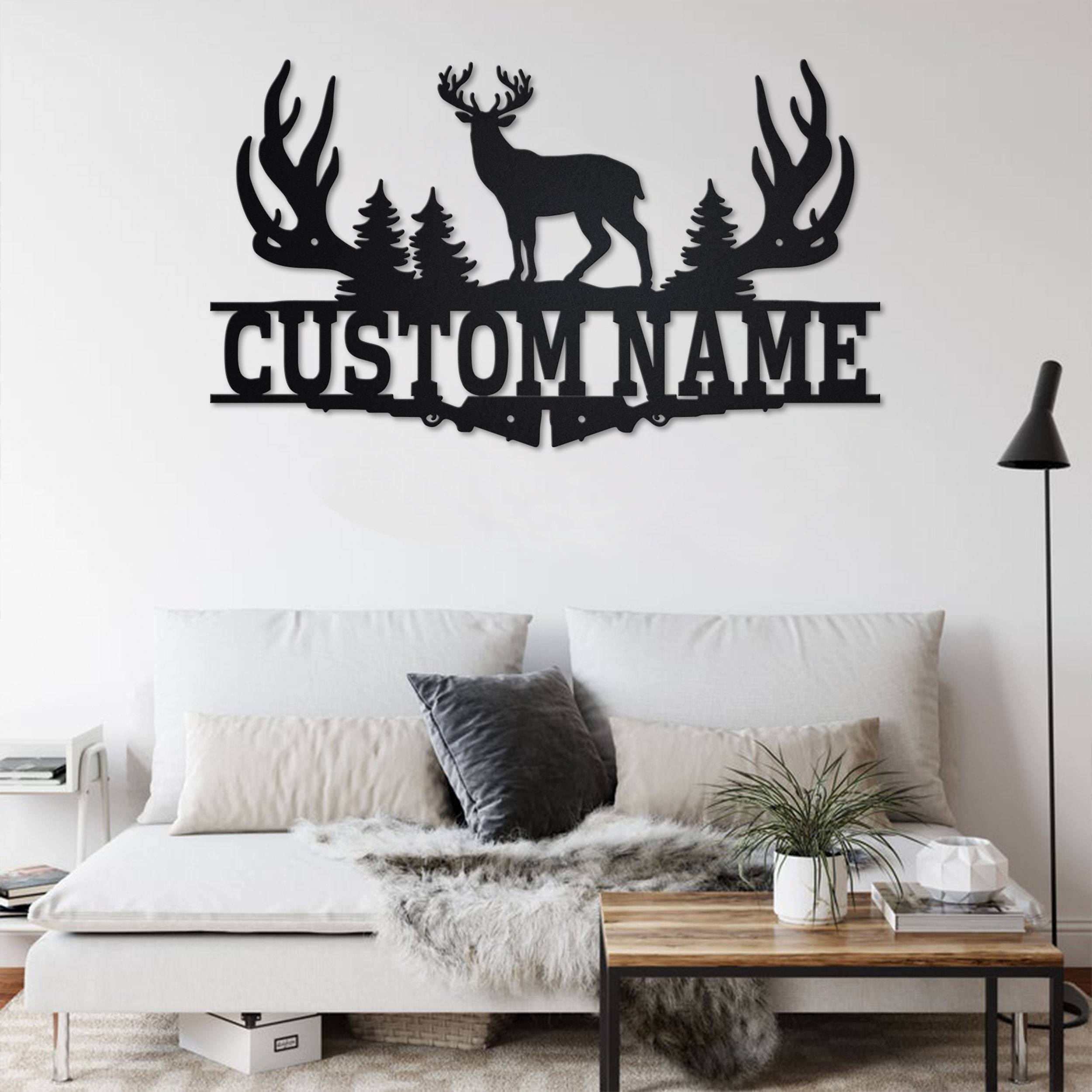 Customizable Metal Elk Silhouette Wall Art, Personalized Family Name Metal Sign, Decorative Indoor/Outdoor Moose-Themed Metal Plaque, Ideal for Entryway, Garden, Home, Kitchen, Dining Room Decor, Hollow Cut Craft, Event and Party Accent, Unique Holiday Gift - No Electricity Needed