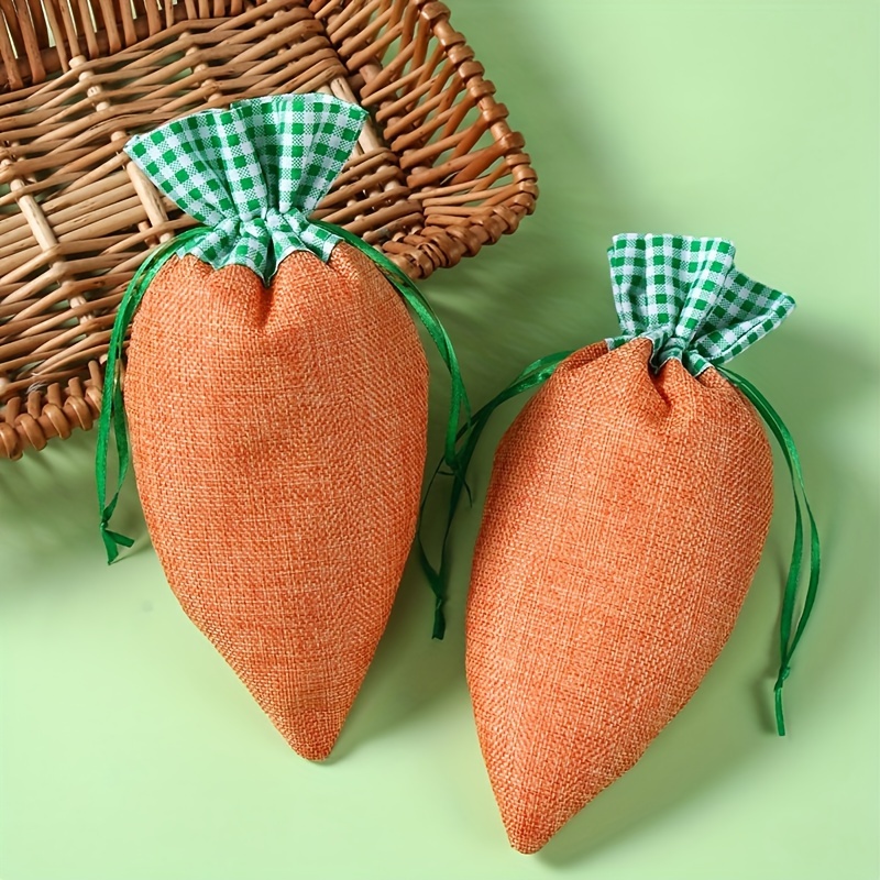 

6pcs Easter -shaped Linen Gift Bags With Drawstring Closure – Orange Fabric Candy Bags For Easter Party Favors, Decorations, And Food Storage, Food Storage Bags | Rustic Aesthetic | Natural , Bags