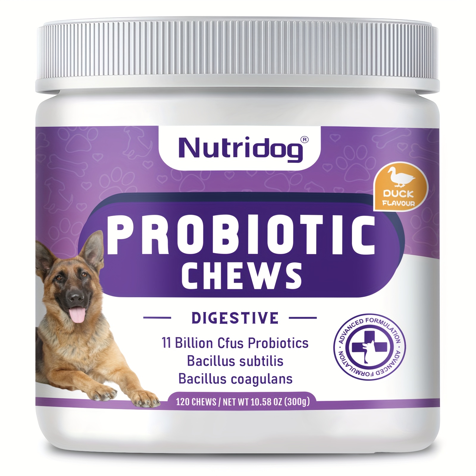 

10.58oz Nutridog Probiotics Dog Chews Duck , 120 Chews Suits All Breeds,300g