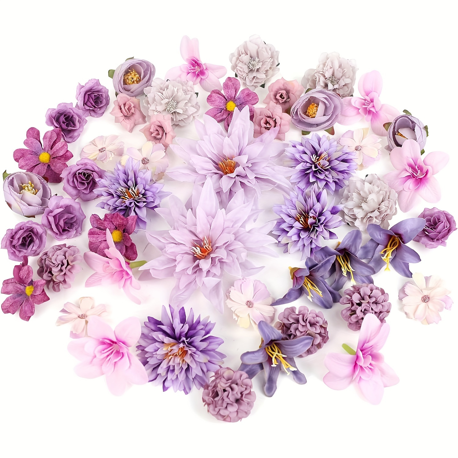 

48 Pcs Faux Flowers Heads Bulk - Artificial Rose Daisy Heads Silk Fake Flower Diy Cake Wreath Garland Bouquets For Wedding Crafts Bridal Party Baby Shower Home Decoration (purple)