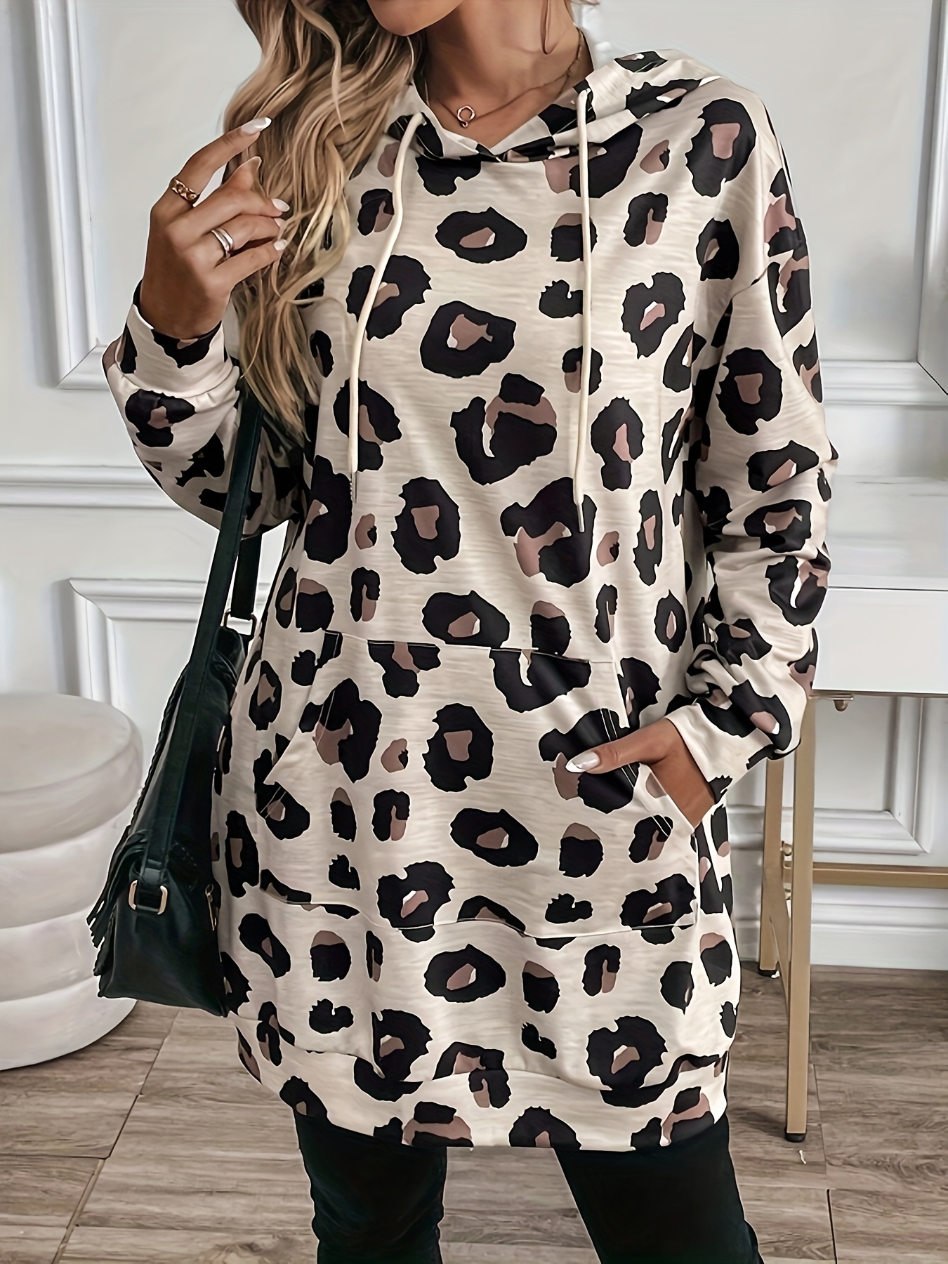 knee length dresses for ladies Threadbare Women's Tan Leopard Print Tiered Sleeveless Ladies' Jersey Midi  Dress with Pockets main image 0
