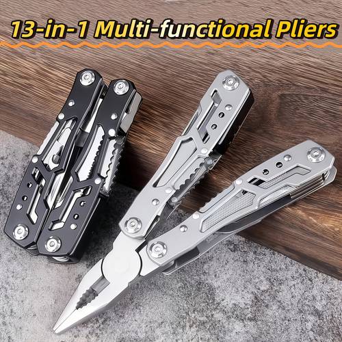 item picture 1 set of multi functional folding tool pliers portable edc tool kit with serrated bottle opener screwdriver and pliers durable metal construction ideal for men and husbands suitable for camping and outdoor use