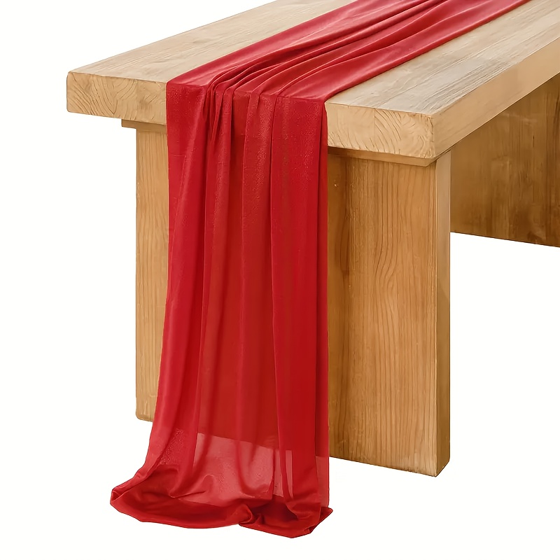 E-shop Großer roter Schönheits-Gaze-Tischläufer, Tischdecke im Boho-Stil, roter glänzender Chiffon 11.8*118.1In rechteckiger langer leichter