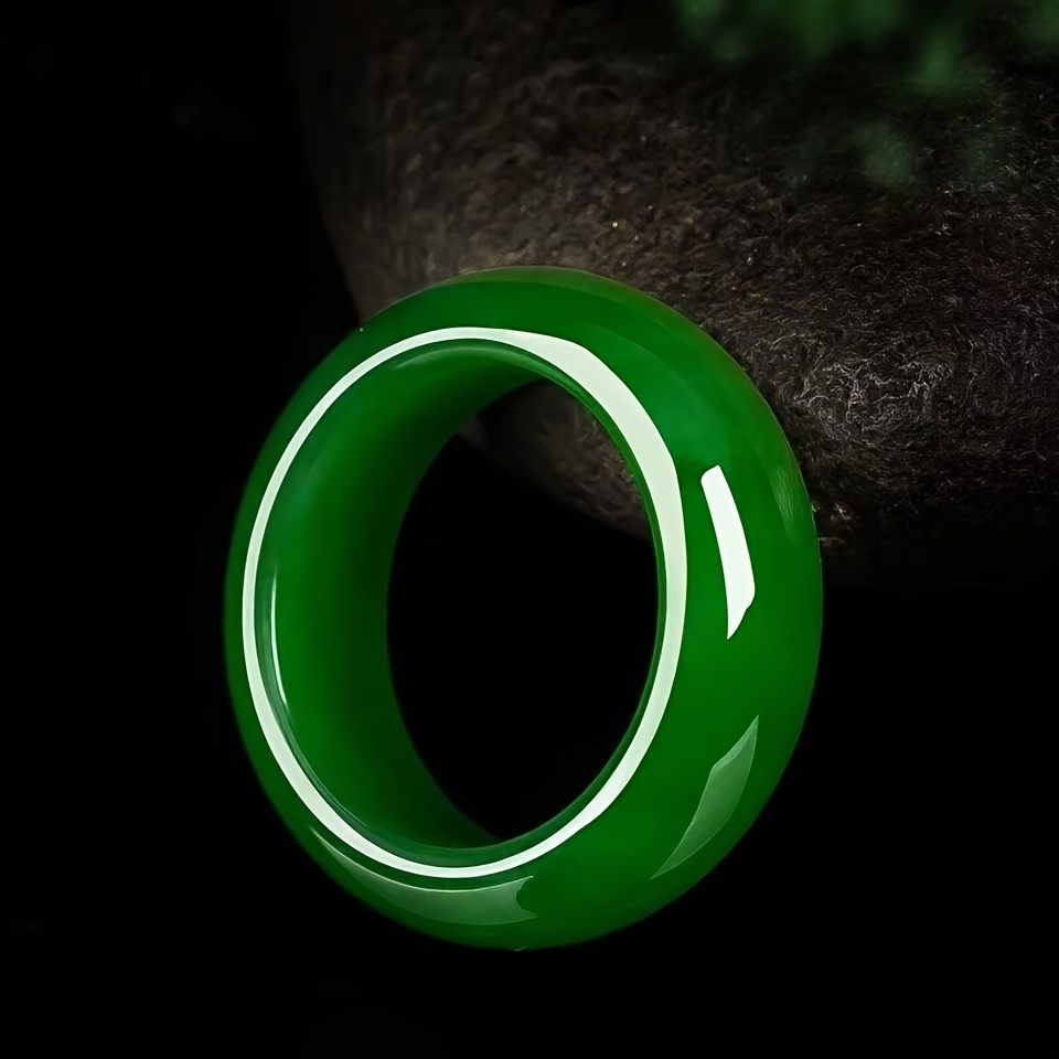 Green Faux Jade Ring Minimalist Polished Finish