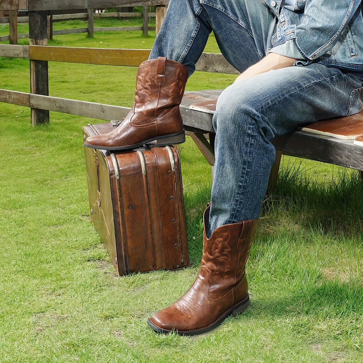 LAREDO BOTTES WESTERN cowboy homme en cuir marron bout carré cheville