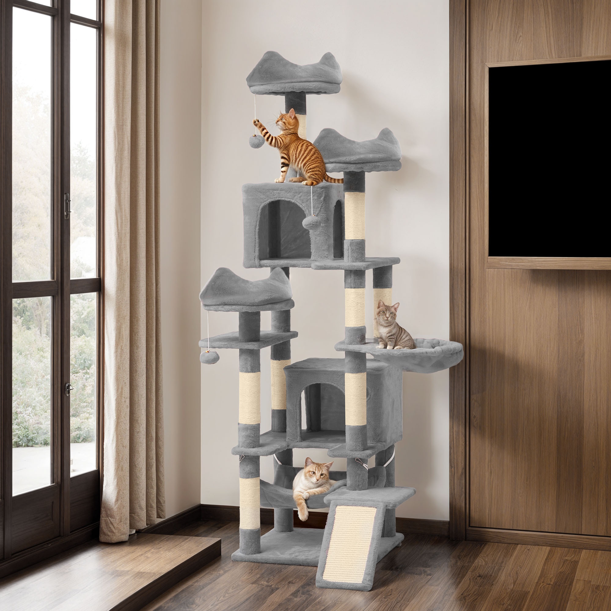 

Autowild Tall Large Cat Tree For Indoor Cats, 75 Inches Multi- Level Cat Tower With Sisal Scratching Posts & Ramp, Plush , Hammock, Spacious Condos, Cat Activity Center For Kittens, Light Grey