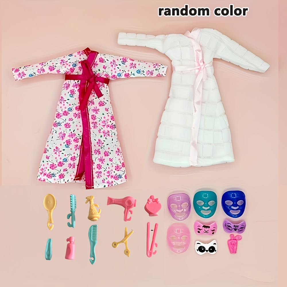 Image of Handmade Bathrobe For 11.5in/30cm Dolls Cute Mini Items Facial Mask Hair Accessories Set Miniatures Toys For Girls Playset(random Color Accessories)