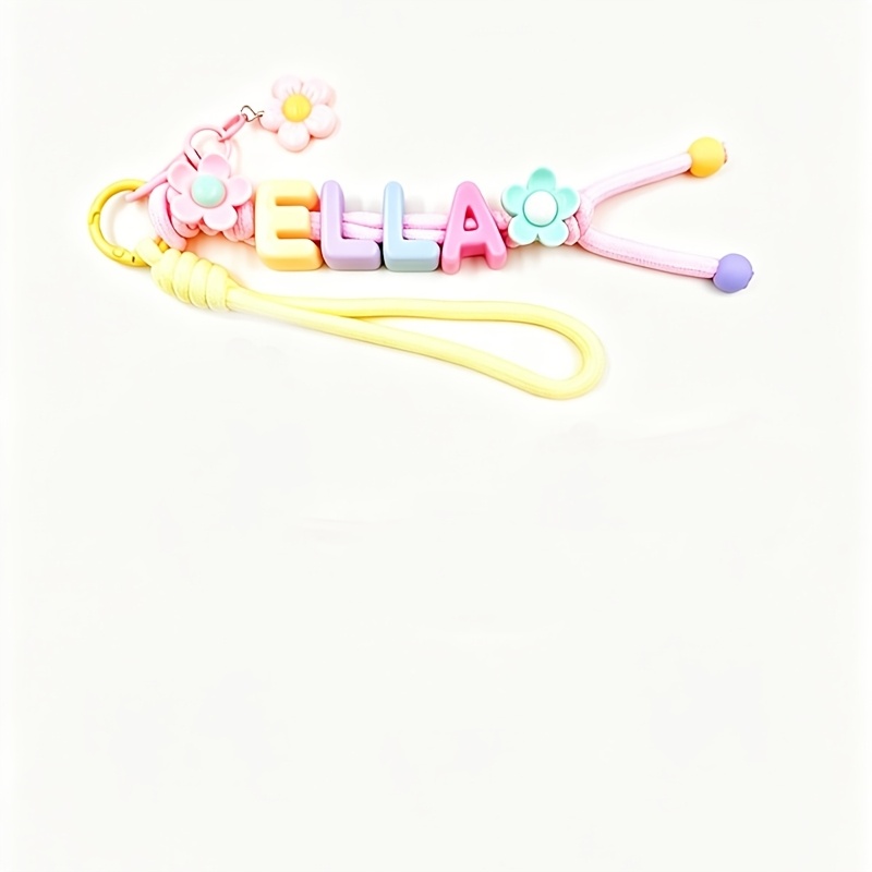 TEMU Custom Name Letter Bead Keychain Woven Rope Flower Pendant Macaron Color Range Best Friend Girlfriend Birthday Gift Anniversary Fashion Easy