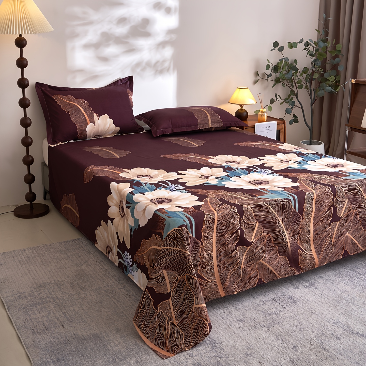 TEMU 1pc Bed Sheet, Large Floral Print Bed Sheet, Pillowcases Not Included