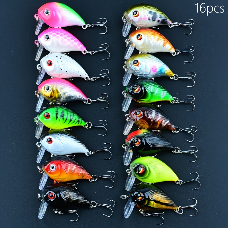 TEMU 16pcs Crankbait, Bass Lures With Crank Baits, Saltwater & Freshwater Crankbaits, Fishing Bait For Crappie & Bass Fishing, Top Water Bass Fishing Lures