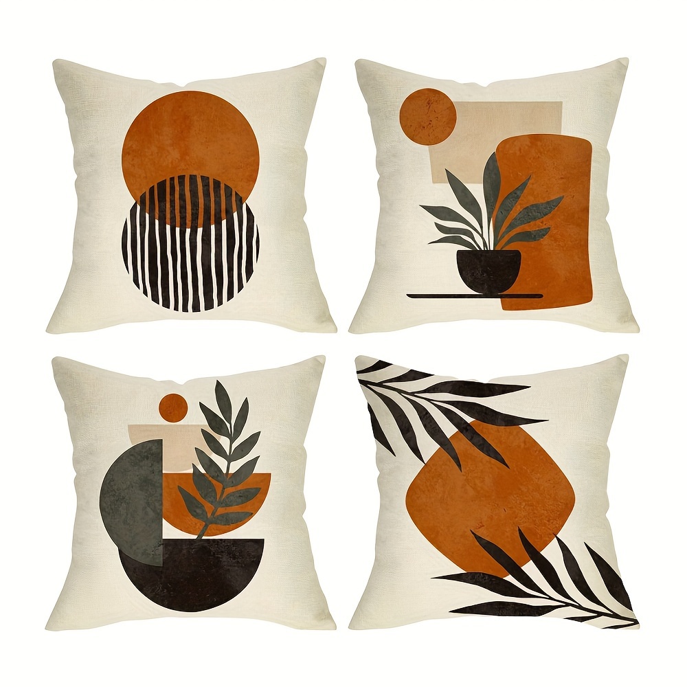 

4pcs 18x18 Inch/45 X 45cm Boho Abstract Sunset Plant Olive Leaves Decorative Square Pillow Covers, Cute Soft Throw Pillow Covers, Sofa Cushion Cases Pillowcases, Living Room Decoration