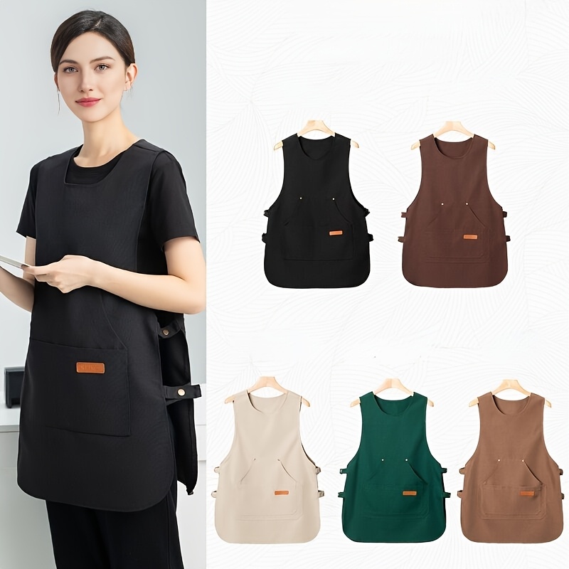 1pc Versatile Work Apron - Durable Polyester Blend, Ideal for Kitchen, Restaurant, Coffee Shop, and Tea Shop - Available in Black, Beige, Green, and Brown - Multiple Pockets with Adjustable Strap, Perfect for Gardening and Everyday Use, Everyday Apron|Adjustable Strap Apron|Durable Apron