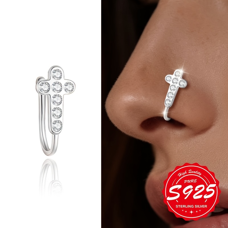 Women's Sparkling Cross S925 Silver Nose Clip