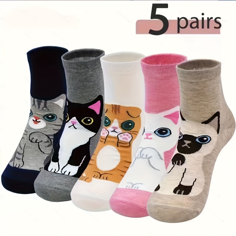 TEMU 5 di Calzini da Donna con Gatto Cartone Animato Super Carini