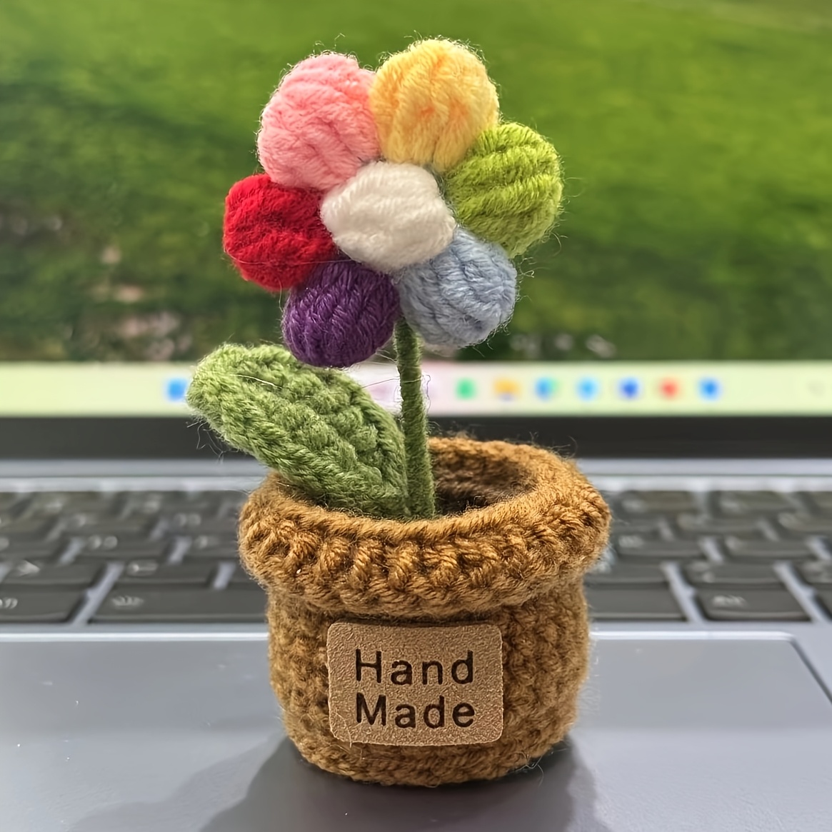 Image of Handmade Crochet Wool Threads, Colorful Flowers And Flower Pot That , Roses, Carnations, -me-nots, Sunflowers, Daisies, Soft And , Home Decor, Desktop Ornaments, Office Ornaments