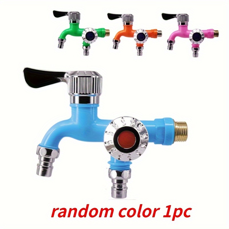 1pc Washing Machine Faucet With 1 Inlet And 2 Outlets, Plastic Mop Pool, Balcony, Bathroom, Multifunctional Dual Nozzle Faucet, Random Color