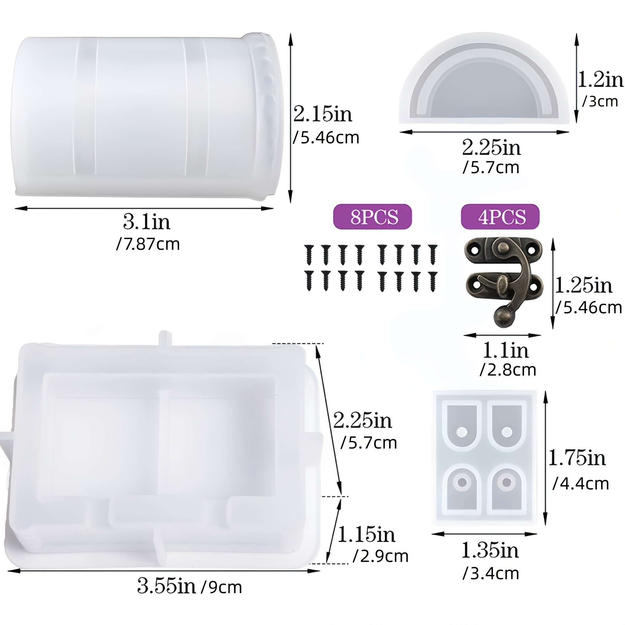 E-shop Schatztruhe Harzform-Set mit Zubehör, Silikonform für Aufbewahrungsbox mit Schloss, Schlüsselanhänger Epoxidharz-Gießform für Schmuck, Würfel,