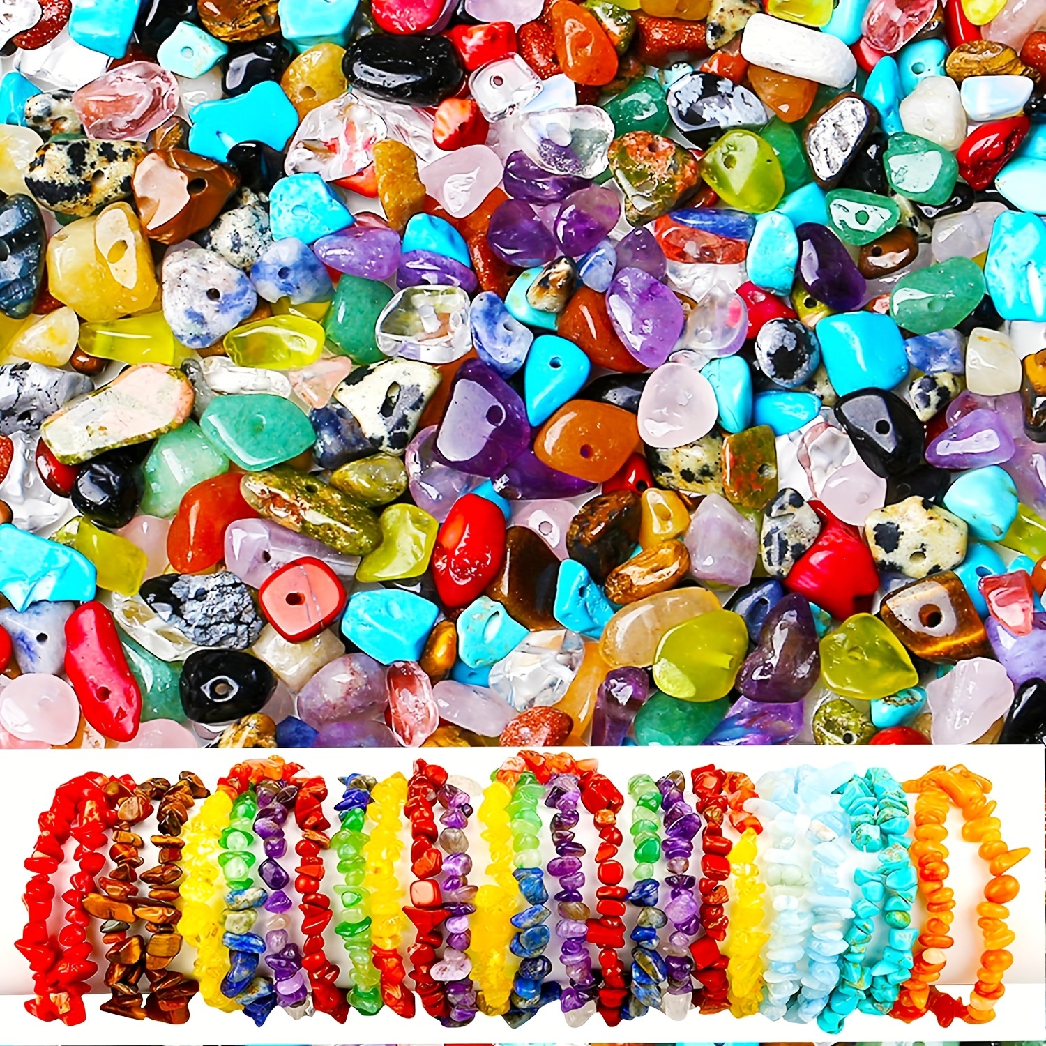 

500pcs Multicolor 5-8mm Crystal Stone Irregular Loose Rocks Bulk Hole Drilled Natural Chips Beads For Jewelry Making Diy Special Bracelet Necklace Beaded Crafts Small Business Supplies
