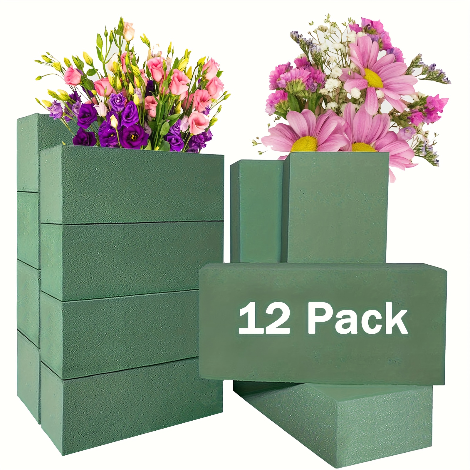 E-shop Ein Set aus 12 hochdichten grünen Schaumstoff-Blumensteinen, 11*7,5*4 cm/4,33*2,95*1,57 Zoll rechteckige grüne Blumenschaumblöcke, ideal für