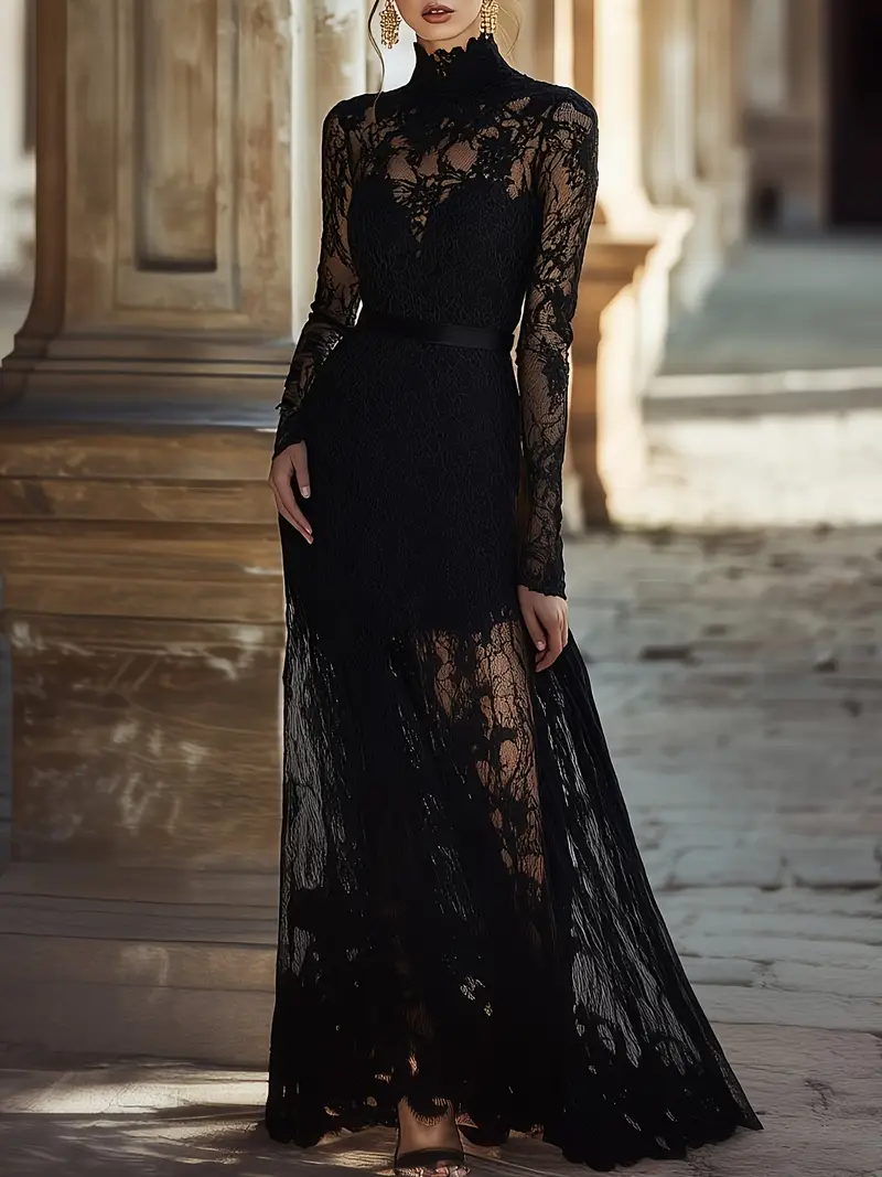 s897 lace elegant stand collar dress evening party - Temu Mauritius s897 lace elegant stand collar dress evening party - Temu Mauritius