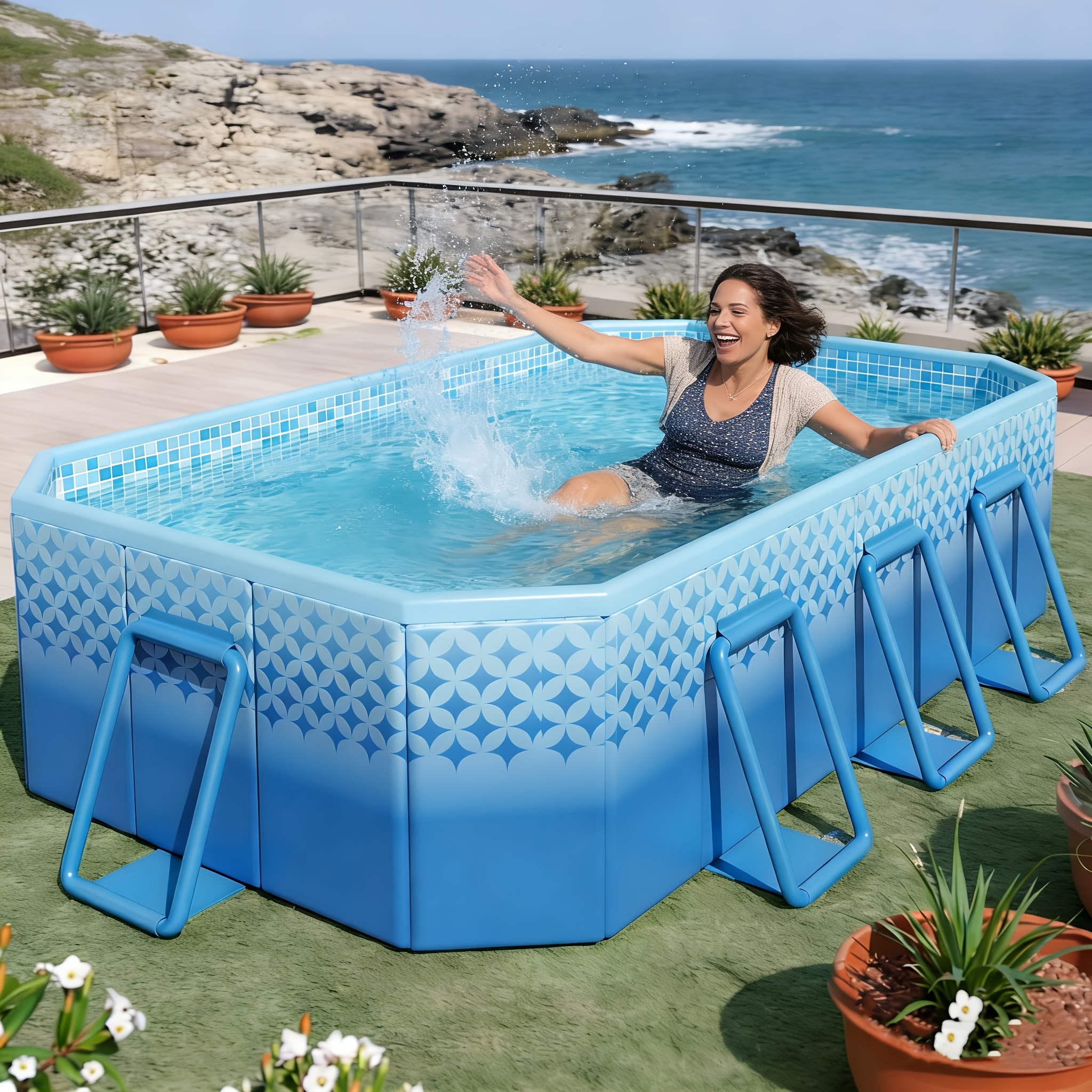 Large Capacity Adult Pool, Sturdy Non-Inflatable Frame Pool for Outdoor Parties