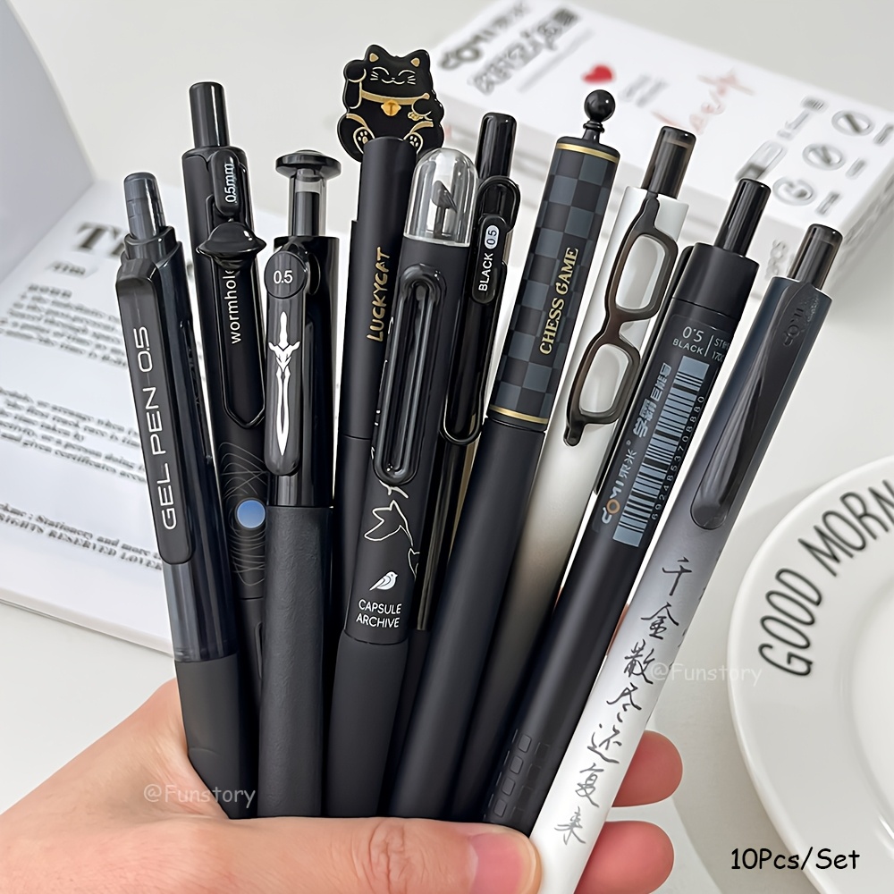 TEMU 10pcs Pen Set 0.5mm Quick-dry Pens Black Writing Pens Creative Study And Office Supplies