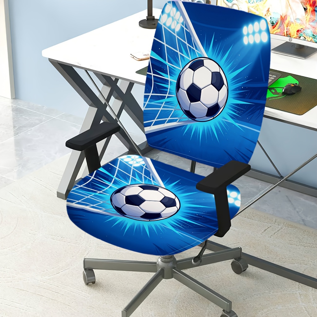 TEMU Ensemble de 2 housses de chaise de bureau imprimées, dynamique avec illustration de ballon de foot et de filet de but, protection de chaise de