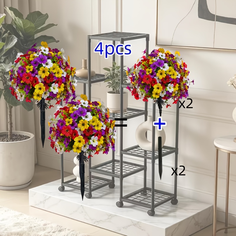 TEMU 4pcs Mixed Set, Large Luxurious Purple Rose Ribbon Ground Plug Artificial Flowers, High-quality Artificial Potted Plants With Ground Plug For