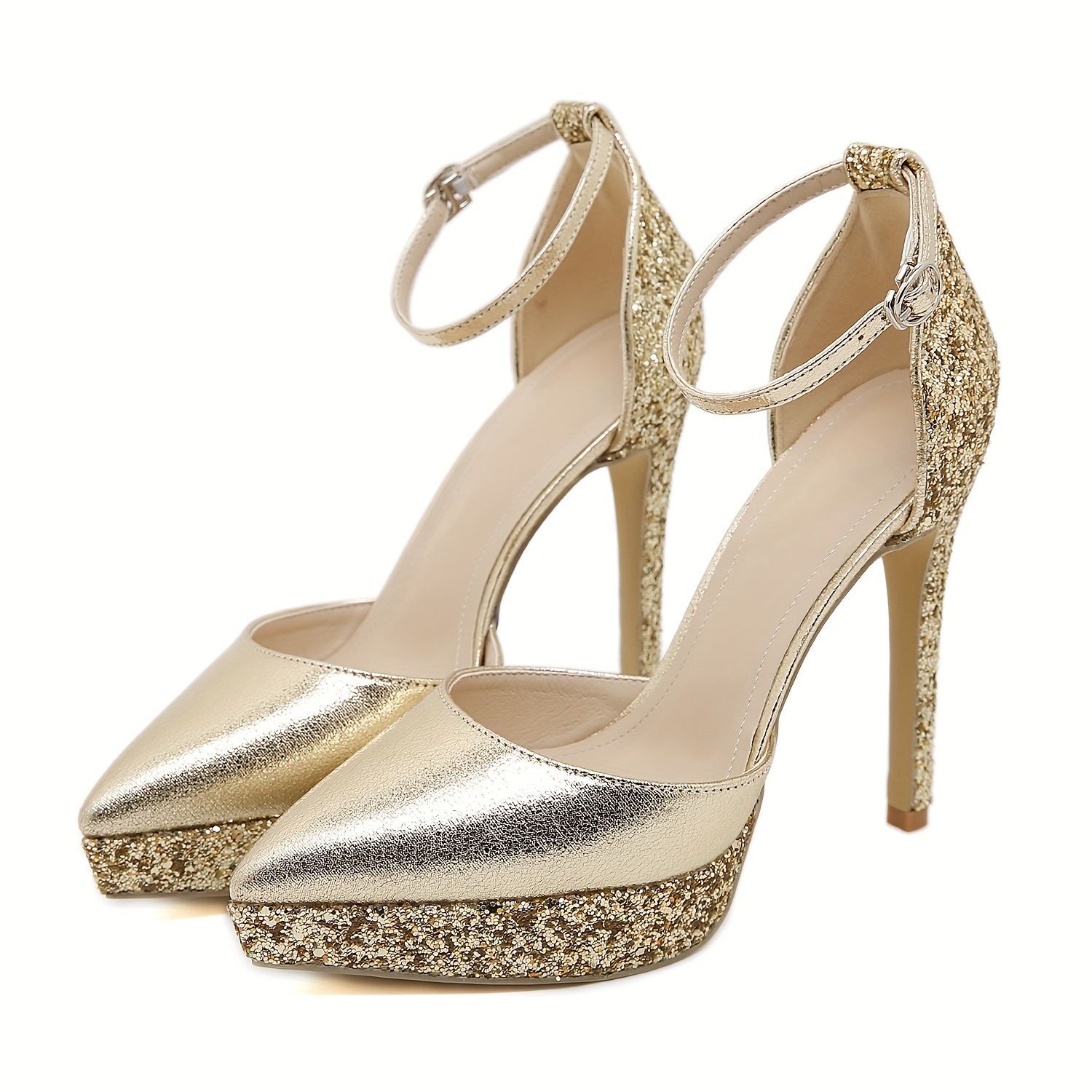 Women's Glitter Sequins High Heels Rhinestone Ankle Strap - Temu