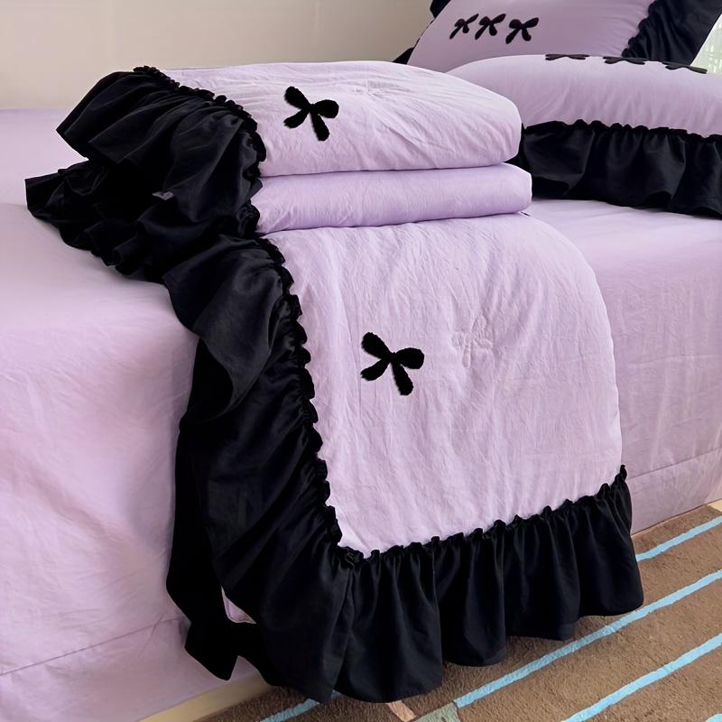 1pc High-End Elegant Bow Towel Summer Quilt, Summer Quilt Down Duvet Cover, Polyester, with Ruffle